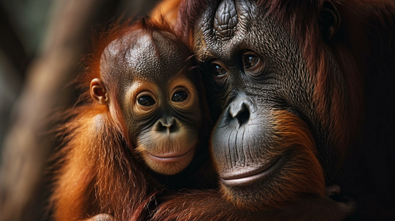 Mother and baby orangutan