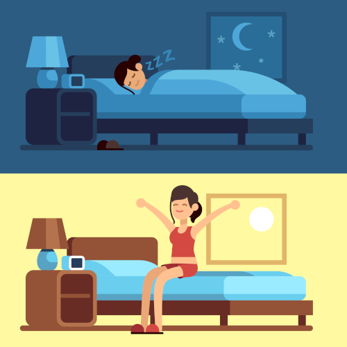 sleeping and waking cartoon