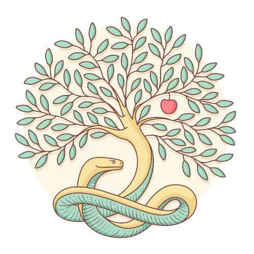 Serpent, apple and tree