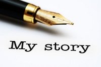"My story" written on paper with a fountain pen. My story